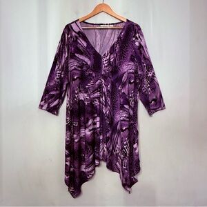 Attitudes By Renee Tunic Top Purple Animal Print Asymmetrical Graphic Stretch 1X